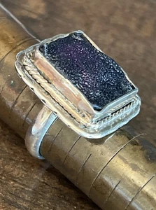 Titanium Agate Druzy Gemstone Ring Handmade 925 Sterling Silver Sz 7 - Picture 1 of 8