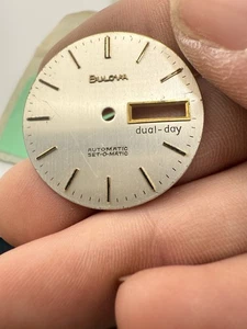 Vintage Silver Swiss Bulova Automatic Dial SetOMatic Watch Face Dual Day  (bf20) - Picture 1 of 4