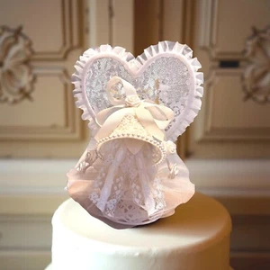 Vtg Bakery Crafts Cake Topper Bell Lace Heart White Ivory Retro 60s Keepsake - Picture 1 of 17