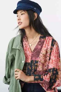 Women's Anthropologie PORRIDGE Ivonne Patchwork Blouse Top Shirt Size Small S - Picture 1 of 4