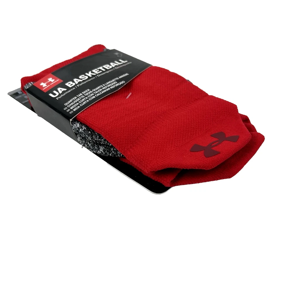 Under Armour UA Basketball Quarter Tab Socks Red Size Large 1 Pair