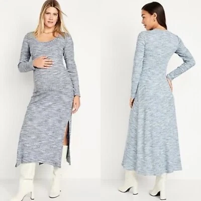 Maternity Long Sleeve Bodycon Blue Periwinkle Space Dye Maxi Dress Size S - Image 1 of 4