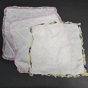 Vintage Handkerchief White With Crochet Lace Trim Edge Border 11" Set of 3 (D) - Picture 1 of 4