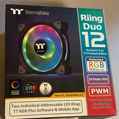 Thermaltake Riing Duo 12 RGB Radiator Fan New CL-F073-PL12SW-A 841163004487 - Image 1 of 3