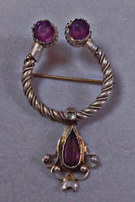 Ancien fibule argent Améthyste broche - Photo 1/4