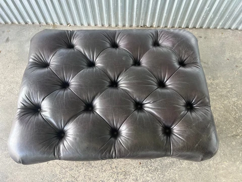 LARGE ISENHOUR TUFTED LEATHER BENCH WITH BRASS CASTORS Cover