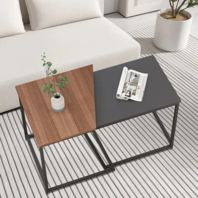 2er-Set Couchtisch Beistelltisch Sofatisch Kaffeetisch Wohnzimmer Stahlgestell  - Bild 1 von 4