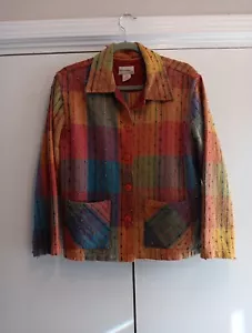 Resort Wear North Medium Multi-Color Woven Patchwork Jacket Button Pockets - Picture 1 of 13