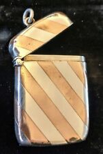 Vintage Silver and Gold Diagonal Striped Vesta Case Pocket Matchsafe