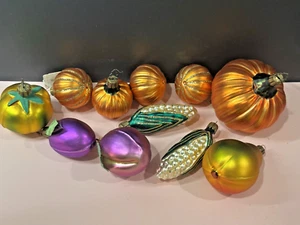 11 VTG Neiman Marcus Blown Glass Fall Harvest Ornaments Pumpkins Corn + Fruit - Picture 1 of 9