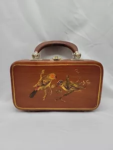 Vintage Birds On Branch Wood Box Purse Handbag Decoupage Corduroy Lining - Picture 1 of 19