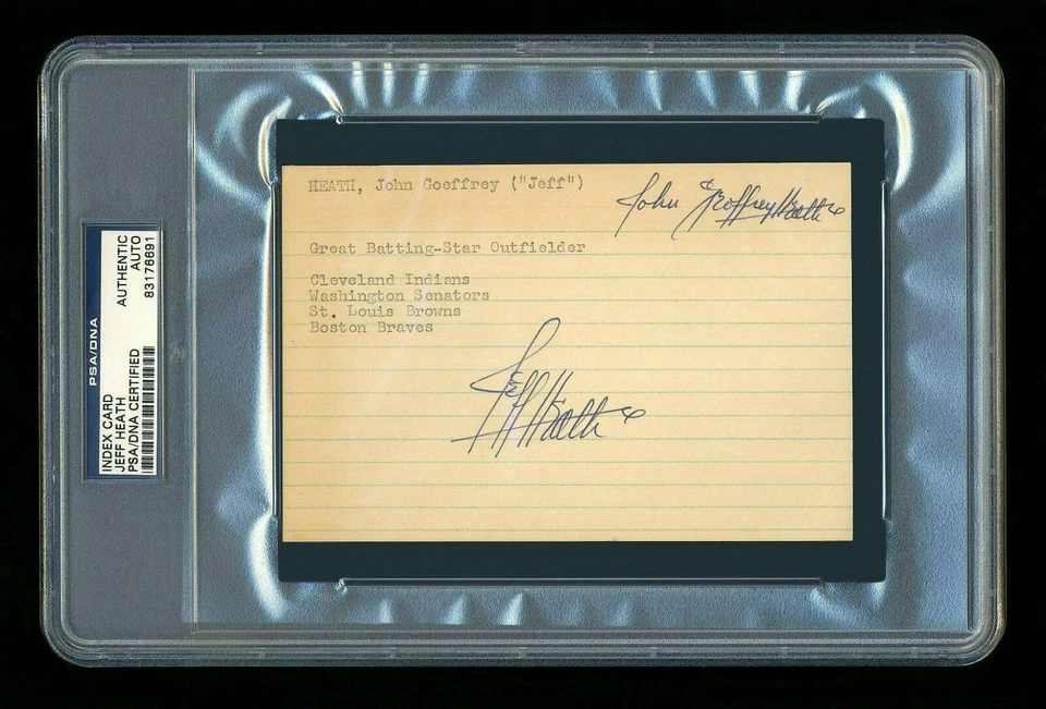 JEFF HEATH SIGNED INDEX CARD PSA/DNA AUTOGRAPHED INDIANS 1948 BOSTON BRAVES - Image 1 of 1