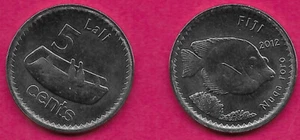 FIJI 5 CENTS 2012 UNC BI-COLOUR FOXFACE RABBITFISH(Nuqa Roro),SIGANUS VULPINUS,R - Picture 1 of 1