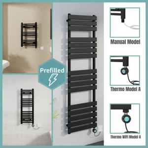 Black Prefilled Bathroom Electric WiFi Warmer Thermostatic Towel Rail Radiator - Picture 1 of 150