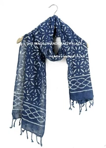 Indigo Blue Dabu Wax Batik Scarf Indian Light Cotton 72 x 21 Neck Wrap Scarves - Imagen 1 de 4