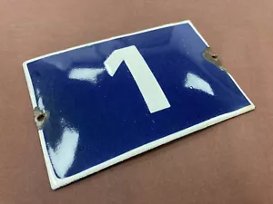 ANTIQUE VINTAGE EUROPEAN ENAMEL SIGN HOUSE NUMBER 1 DOOR GATE SIGN 1950's - Picture 1 of 5