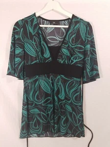Iz Byer California Shiny Leafy Green Black Shirt Top Business Size S - Picture 1 of 4