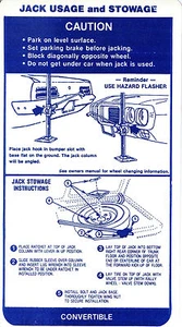 1969  FIREBIRD CONVERT(REG  WH.) JACK INSTRUCTION DECAL - Picture 1 of 1