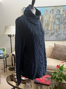 Neu mit Etikett L.L. Bean Petite Navy Blue Double L® Mixed-Cable Sweater, Funnelneck, Gr. PXL - Bild 1 von 4
