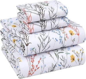 100% Cotton Sheets Queen Size Set 4 Pieces Breathable Durable 16 In Deep Pocket - Picture 1 of 6