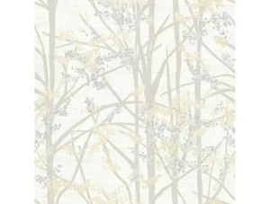 Taupe Trees on Cream with Gold and Grey Blooms Unpasted Wallpaper SG40008 - Picture 1 of 2