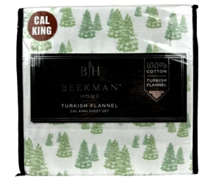 Beekman Home CALIFORNIA KING Flannel Sheet Set Christmas Tree 100% Cotton - Picture 1 of 11
