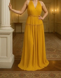 Reiss Formal Long Dress Sleeveless V-Neck Elegant Evening wear Yellow UK 10 - Picture 1 of 15