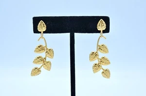 14k Gold Made In Italy Dangle Leaf Earrings 5.8grams - Picture 1 of 6
