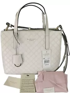 BNWT RADLEY DUKES PLACE EMBOSSED Med Tote WHITE RRP$500 LUXURY QUALITY LEATHER - Picture 1 of 7
