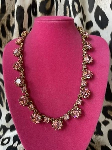 Betsey Johnson SPARKLY Pink Crystal Bows Jewel Gold Cupcake Stone Necklace $135 - Picture 1 of 6