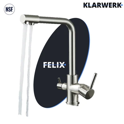 KLARWERK Felix 4-Wege Niederdruck Trinkwasser Armatur Silber gebürstet/Boiler Edelstahl