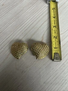 Large swarovski Brand Heart earrings Clip on Signed Jewelry Goldtone Color - Picture 1 of 7