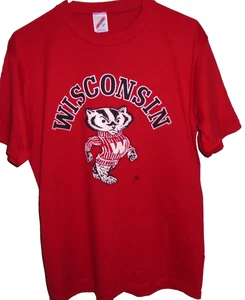 T shirt vintage Wisconsin Badgers taglia Large 50/50 - Foto 1 di 2