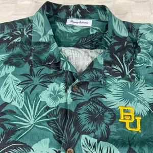 Tommy Bahama Hawaiian Mens Shirt Grn allover Floral w/ Baylor U Logo No Size Tag - Picture 1 of 11