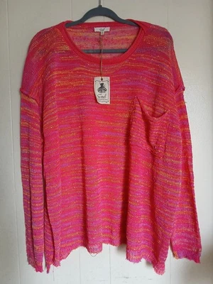 Suéter pulôver cavalete feminino rosa colorido manga longa gola redonda tamanho médio novo  - Imagem 1 de 4