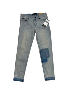 Polo Ralph Lauren Girl The Tompkins Skinny Patch Embroidered Raw Hem Jeans Sz 6X - Picture 1 of 9