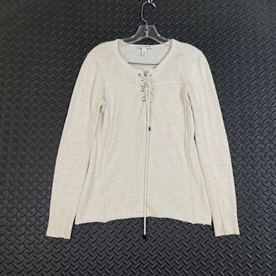 Camisa Otoño Cachemira Crema 100% Cachemira Atada Cuello en V Manga Larga Mujer Mediana Foto 1 de 4