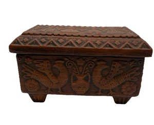 Vintage Folk Art Ceramic Trinket Box Footed Horses Floral Birds Rare - Picture 1 of 15