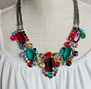 Collar babero llamativo multicolor | Cristales de vidrio brillante | 18" + 2" - Imagen 1 de 9