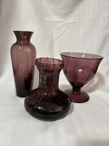 Art Glass Amethyst/Purple Vases Lot of Three - Picture 1 of 12