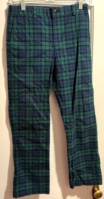 Vineyard Vines Boys Adjustable Waist Chinos Size 14 Navy Blue Green Plaid NEW - Image 1 of 4