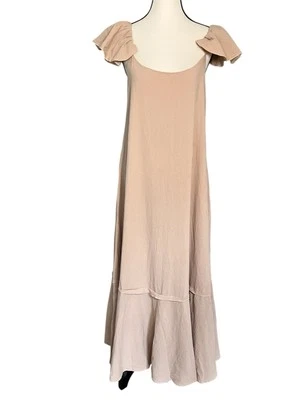 Новый с Ярлыками Nasty Gal с оборками льняной вид расслабленный макси 100% хлопок женский размер 2 бежевый - Изображение 1 из 4