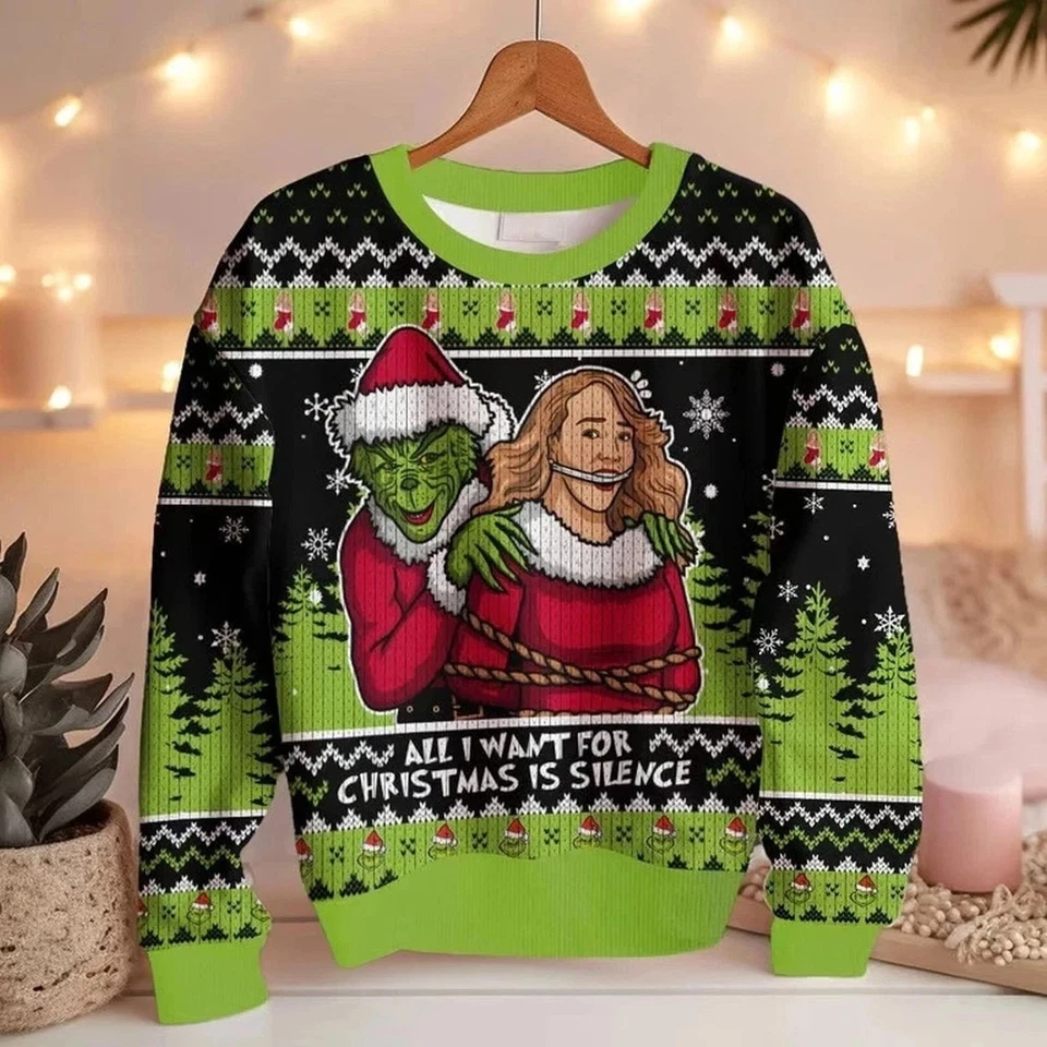 GRINCH All I Want For Christmas Is Silence! Ugly Christmas 2025 Sweater - Image 1 of 4