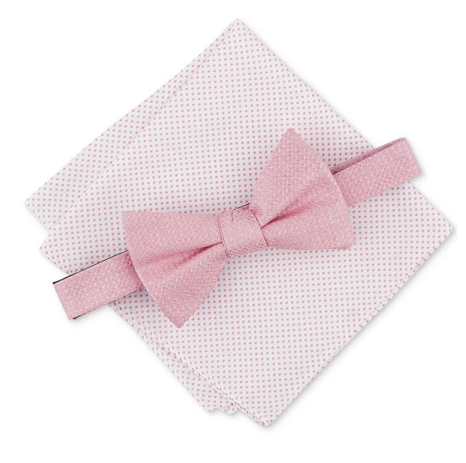 Alfani Men's 2 Pc Bow Tie & Pocket Square Set Light Pink