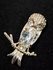 Banana Republic Crystal Owl Gold Tone Brooch Pin - Picture 1 of 8