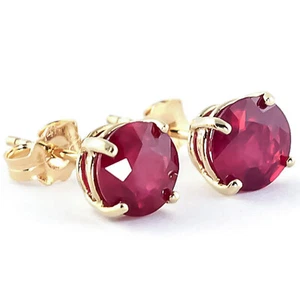 14K. SOLID GOLD STUD EARRING WITH NATURAL RUBIES (Yellow Gold) - Picture 1 of 10