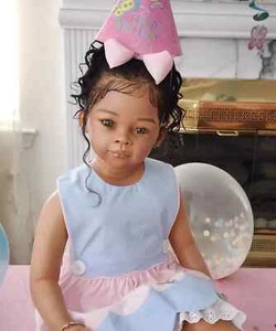 Bambola neonato rinato pelle scura 30 pollici già rifinita radicata capelli ricci bambina - Foto 1 di 5
