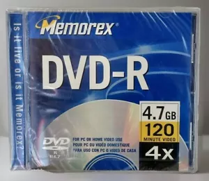 New DVD-R MEMOREX 4.7 GB 120 Min Recordable DVD Blank Disc Sealed - Picture 1 of 2