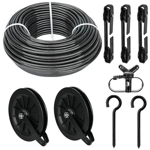 Outdoor Clothesline Kit, 150ft Black PVC Coated Galvanized Clothes Line Pulle... - Picture 1 of 8