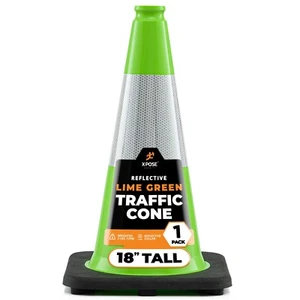 Lime Traffic Cones 18 Inch with 6" Collar, PVC Plastic Safety Cone - Picture 1 of 14